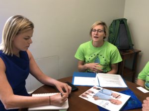 Christine Gottschalk meets with Maria Olson, a professional staff member who works for Senator Susan M. Collins, about the Ensuring Lasting Smiles Act.