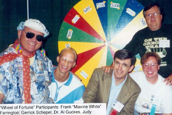 Five people in front of a spinning wheel were the contestants for NFED Wheel of Fortune.