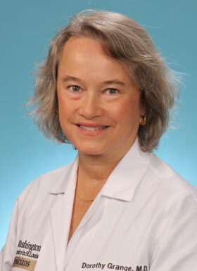 head shot of Dr. Kathy Grange, who is wearing a white doctors coat that says Washington University